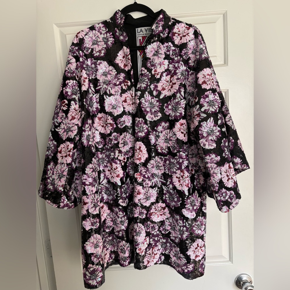 La Vie Style House Purple, Pink and Black Sequin Caftan